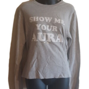SPIRITUAL Gangster NWT" SHow me your Aura "  top. Grey / white. Size small